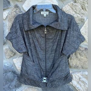 St. John Sport Marie Gray Top Sz S Linen Blend Sporty Quiet Luxury Preppy Classy